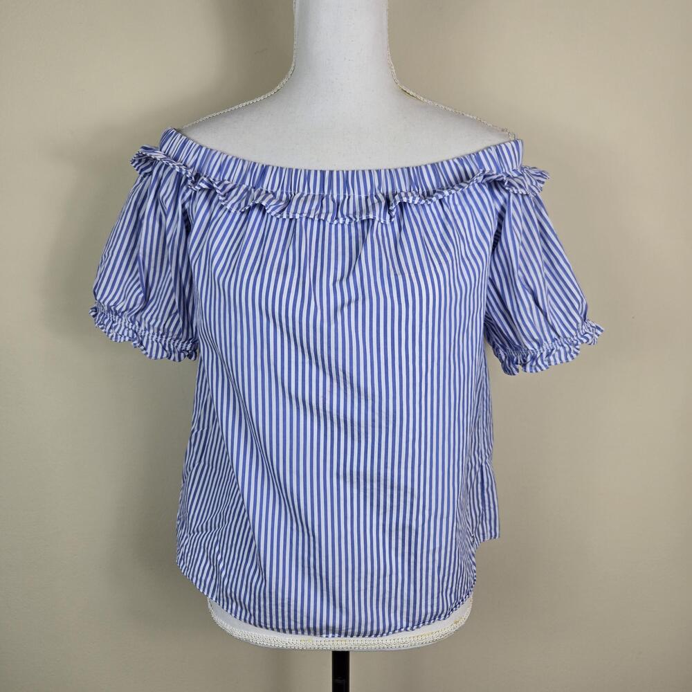 Vineyard Vines Shirt Womens Small Blue Stripe Off Shoulder Ruffle Peasant Target